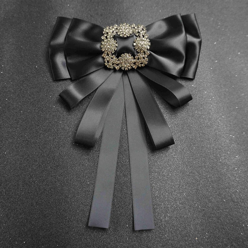 TOPAZ black Ribbon brooch pins for women rhinestone Crystal bow brooch black for Men/Women Pre-Tied Neck Tie BowTie Patriotic jabot Collar for Christmas Decoration (black/J20) - Image 5